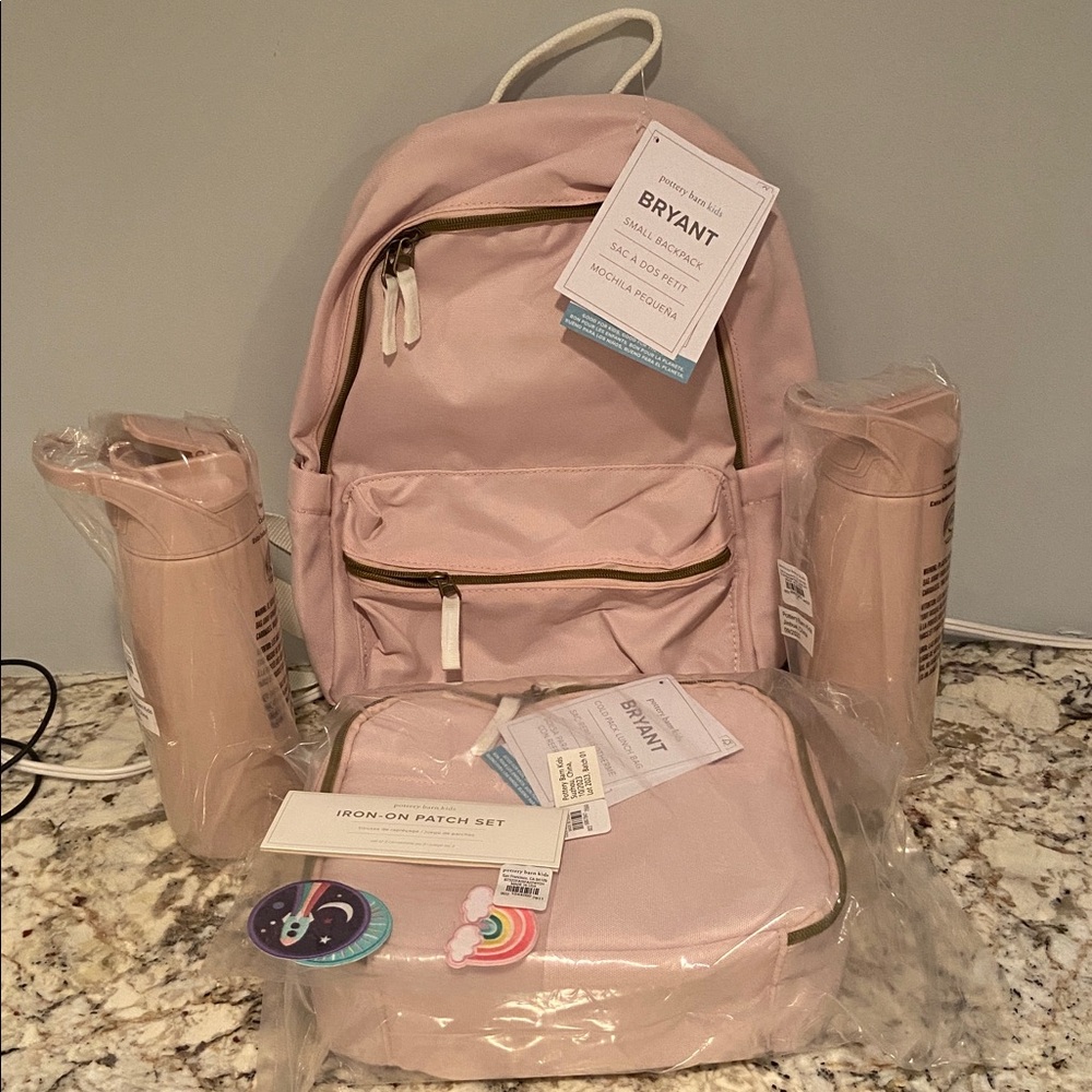 Pottery Barn Kids Bryant Pink Backpack, Lunch Bag and 2 Water bottles